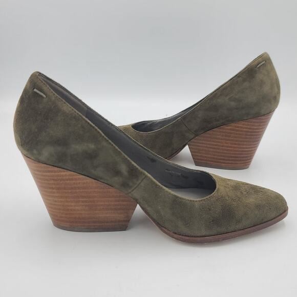 Eileen Fisher Hawk Suede Almond Toe Block Heel Pumps Size 7 Olive Green GUC 3" - Picture 5 of 7